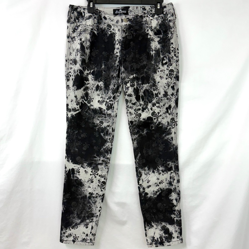 ROYAL BONES Daang Goodman Skull Acid Wash Skinny Jeans Black White 11 Punk Emo